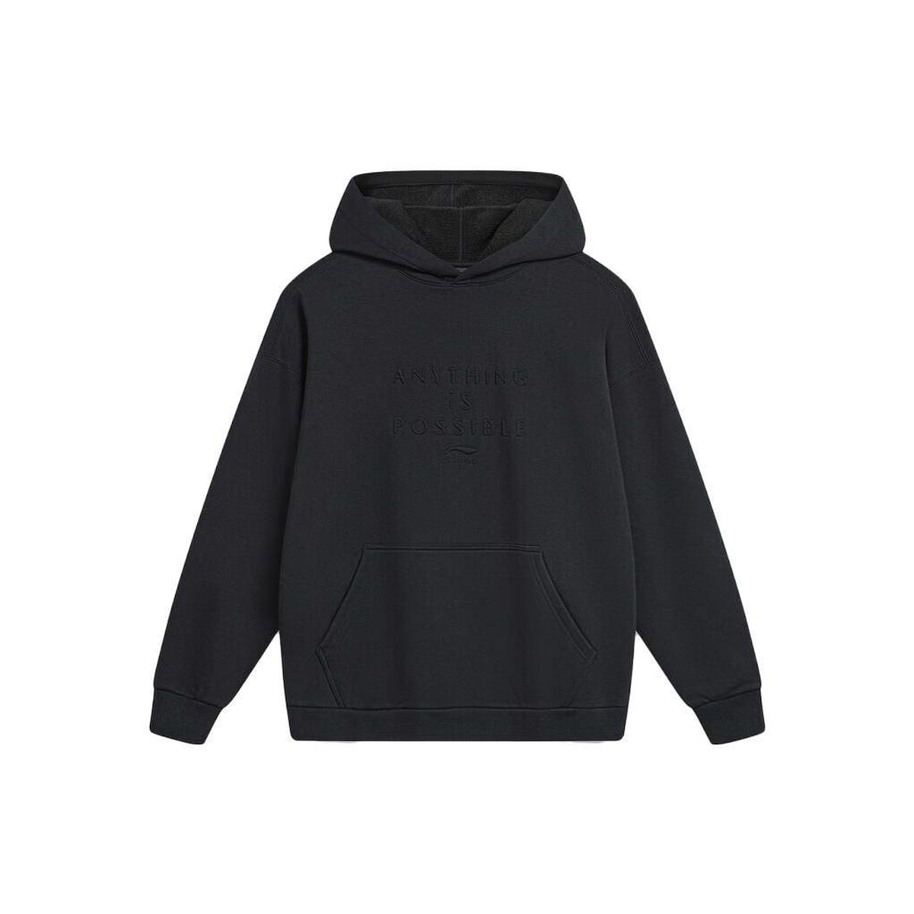 Li Ning Solid Color Fleece Hooded Sweatshirt Men tops Black AWDT747-3