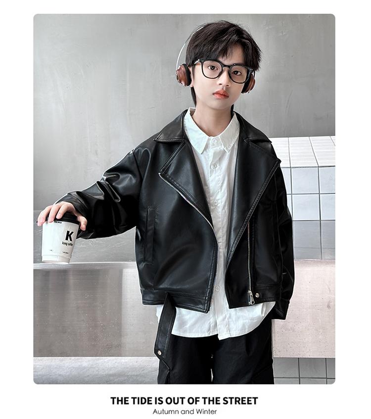 Children's Clothing, Boys' Spring Clothing, Leather Jacket, 2026 New Spring and Autumn Style Jacket, Mid Size Boys' Spring Clothing Trend