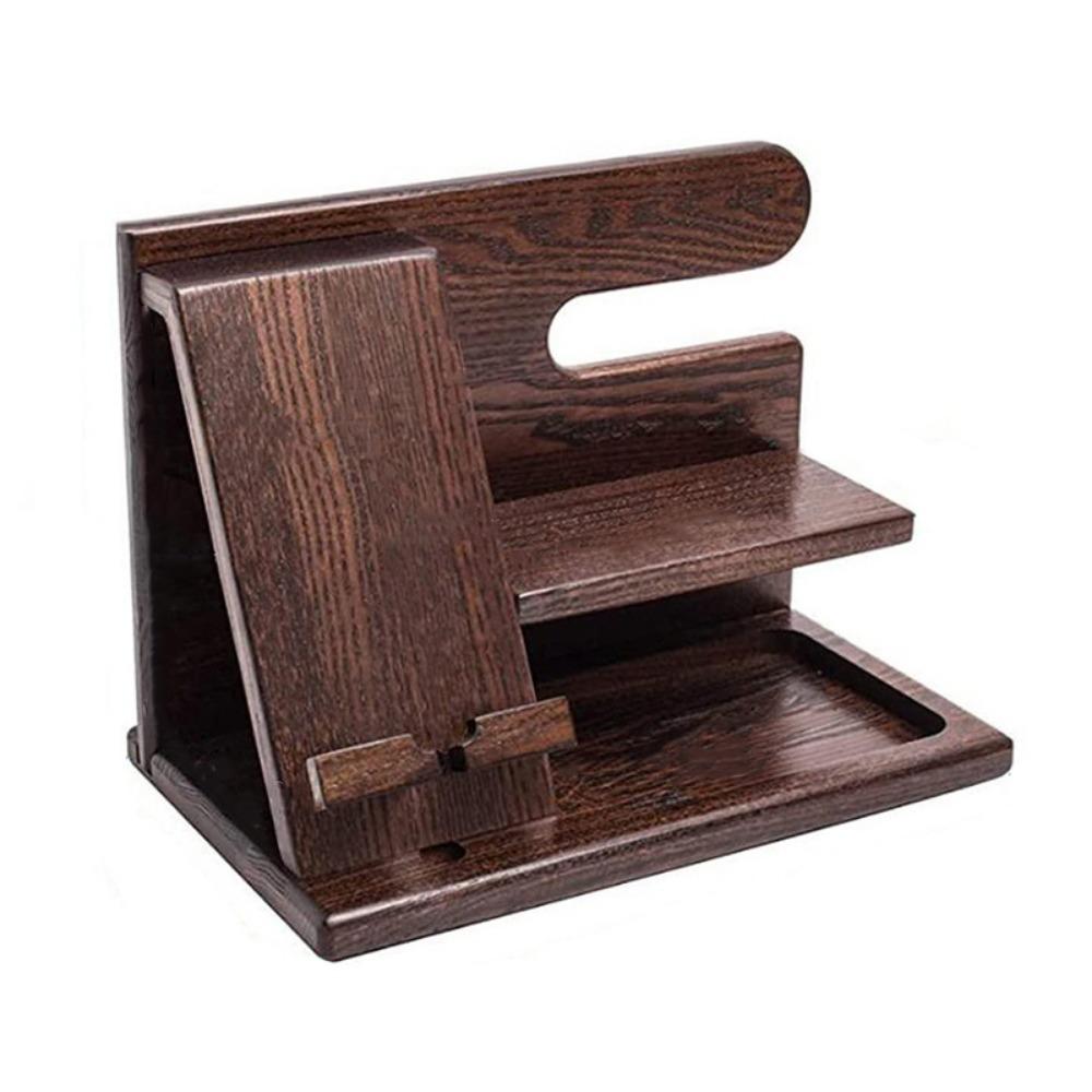 Space Saving Charging Phone Holder Solid Wood Keychain Wallet Storage Rack  Desktop Organization