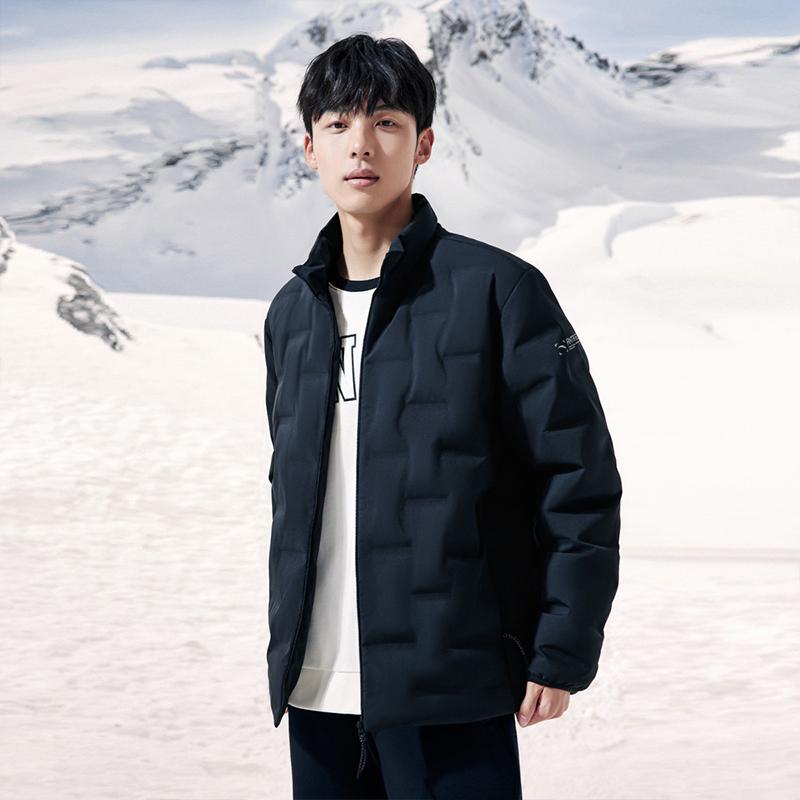 Anta Solid Color Zipper Stand Collar Long Sleeve Down Jacket Men Outerwear Basic-Black 952347914-5