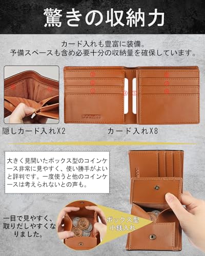 Men's Bi-fold Wallet, Made In Tochigi, Japan, Genuine Leather, Slim Design, Crafted by a Top Leather Artisan, Coin Purse Included, Father's Day, Ichir