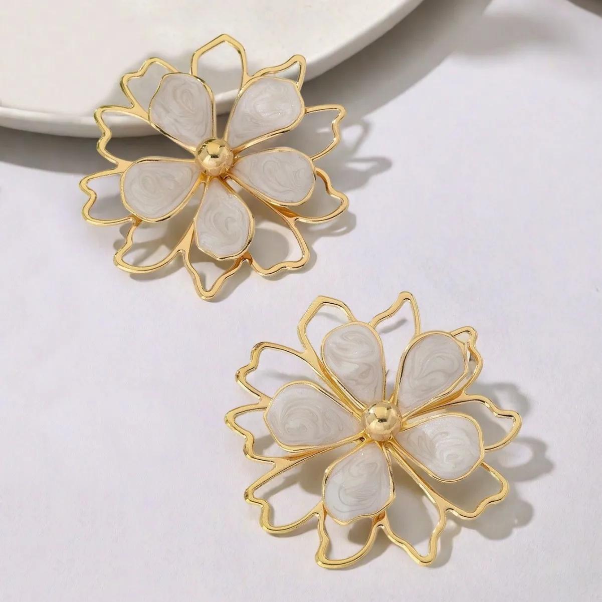 

Big White Green Flower Earrings for Women Girls Geometric Oil Drop Earring Accessories Holiday Party Gift Fashion Jewelry e2222bai