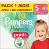 Pampers 144 Couches-Culottes Bébé Harmonie Pants Taille 5 (12-17 Kg), Pack 1 Mois, 100% D'absorption Pampers & Des Ingrédients D'ori