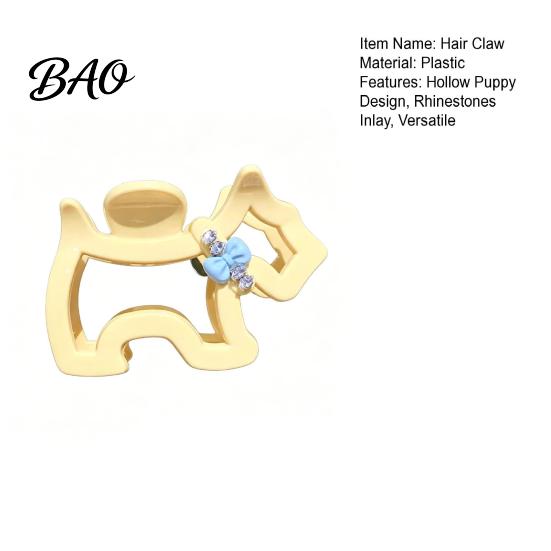 Rhinestone Hair Claw Women Shark Claw, Hollow Puppy Design Clip with Blue Bows And Rhinestones, Shower Anti-slip Teeth Back Head for Multiple Volumes