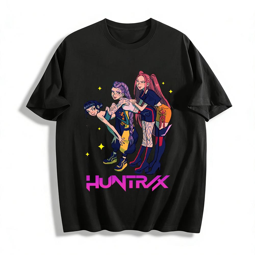 

Cool HUNTRIX Girl Group Print Casual Top Trendy Street Style Loose Crew Neck Unisex T-Shirt Pure cotton T-shirt XXS