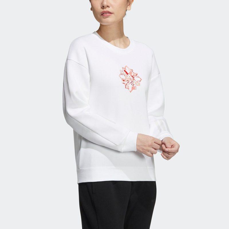 Adidas Sweatshirts Women's White Crew Neck Moderate Regular HC2806