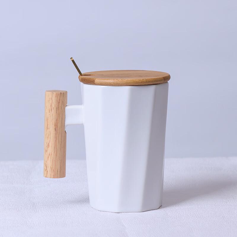 Ceramic Mug with Wooden Handle and Lid