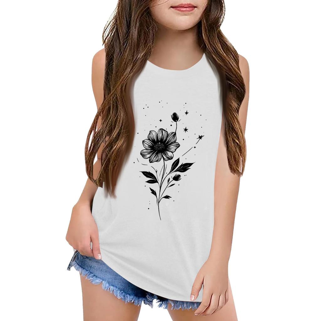 Girls  Kids Summer Crewneck Sleeveless Shirts Tank Tops