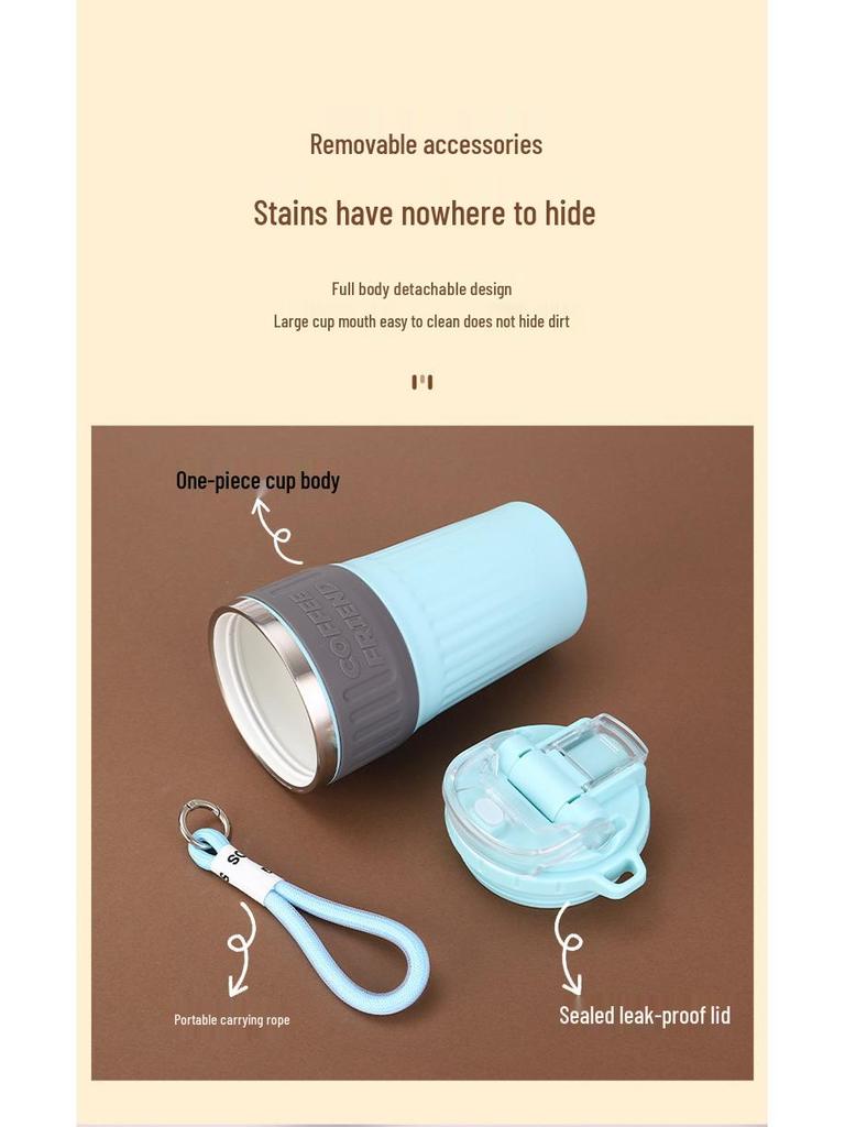 Portable Insulated Ceramic Liner Coffee Cup with Straw - Unisex Light Luxury Style for Office and Car