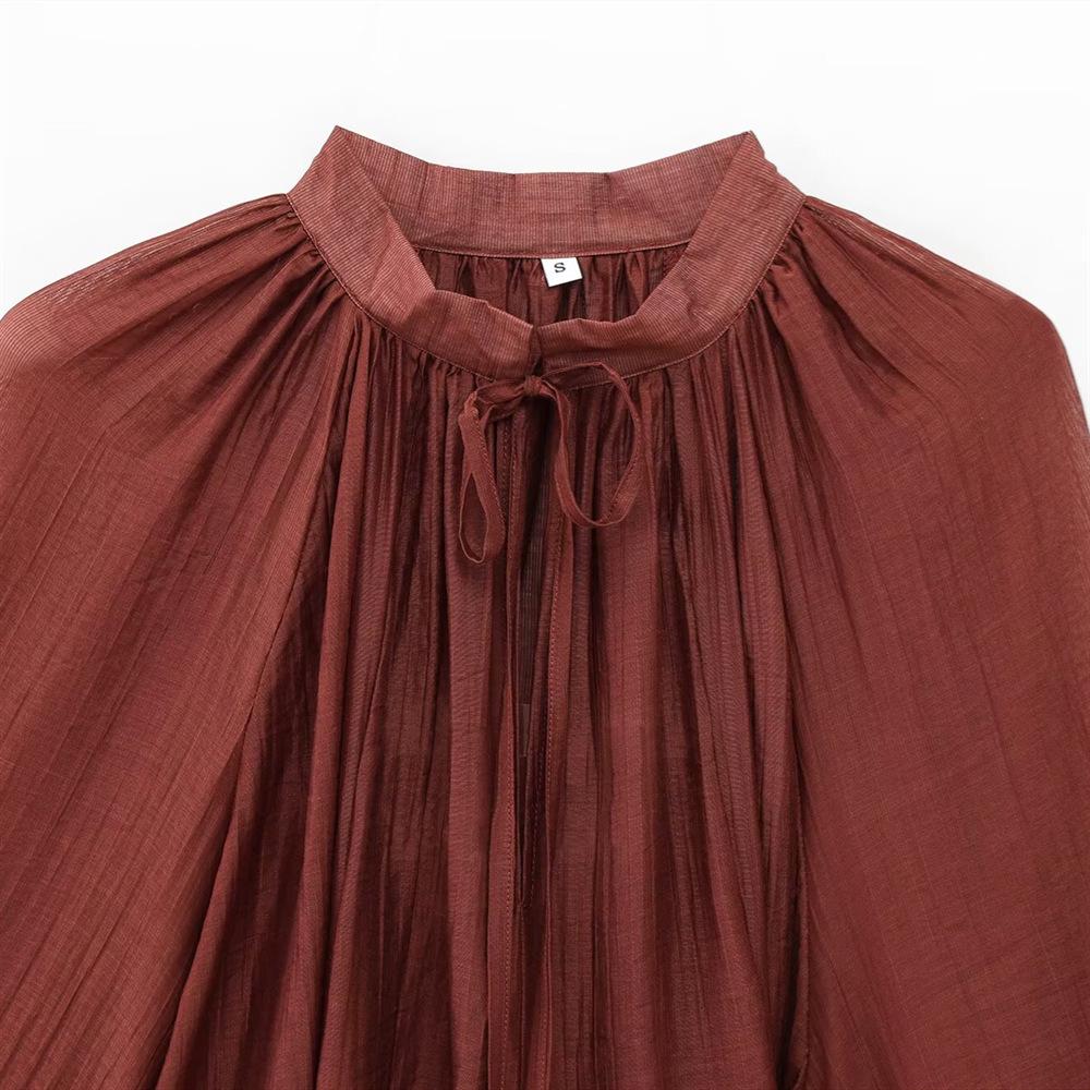 Spring 2025 Women's Elegant Slim Tie-Waist Ruffle Dress