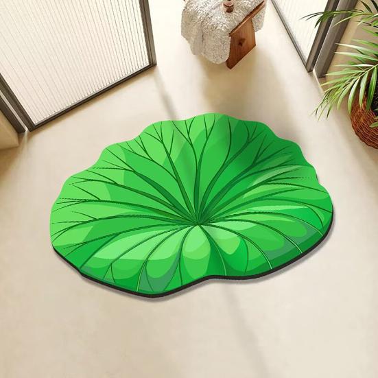 Realistic 3D Leaf Rug Irregular Leaf Shaped Floor Mat Anti Doormat for Bathroom Slip Green Leaf