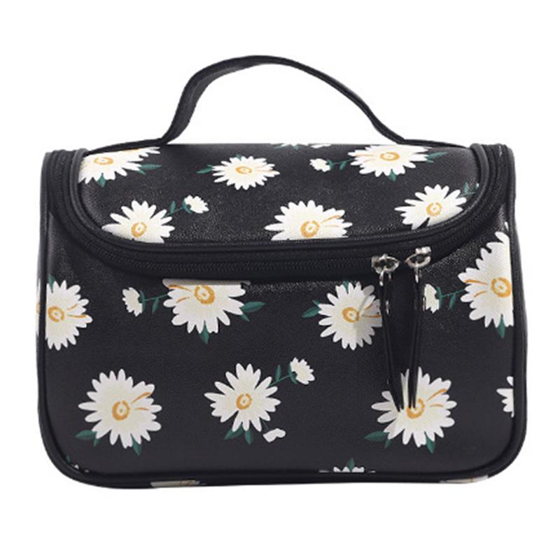 

HK8158 Large Capacity Waterproof Toiletry Bag Portable Travel PU Leather Makeup Cosmetics Carrying Bag Daisy Black