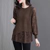 Women's Casual Loose Fit Knit and Lace Sweater with Decorative Buttons and Layered Look for Fall
