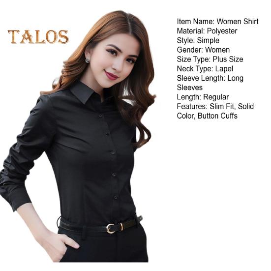 Women Shirt Lapel Long Sleeve Single Breasted Shirt Tops Solid Color Slim Fit Office Lady Shirt Work Wear