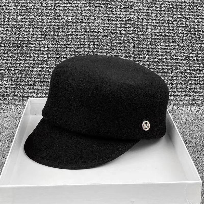 

Elegant Wool Blend Cloche Hat Women: Winter Duckbill Cap with Rhinestones - British Vintage Minimalist