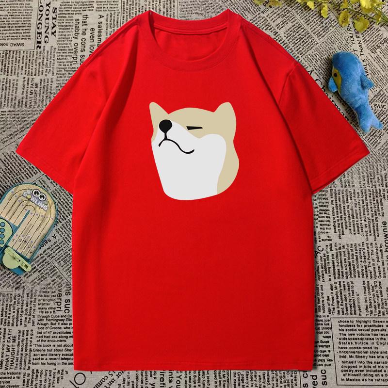 Japanese Trendy Childrens Short Sleeved Cartoon Shiba Inu Printed Pure Cotton Short Sleeved Round Neck Loose Parentchild Top