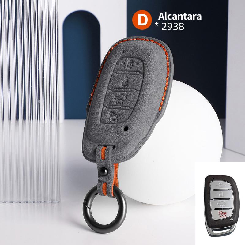 For Hyundai Tucson Santa Fe Rena Sonata Elantra Creta I10 I30 I40 Accessories 4 Button Suede Car Smart Key Case Cover Shell