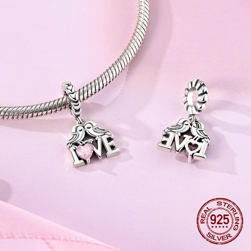 Love Bird Charms Copper Valentine'S Day Dangle Pendant Fit Bangle Bracelet Necklace Diy Jewelry