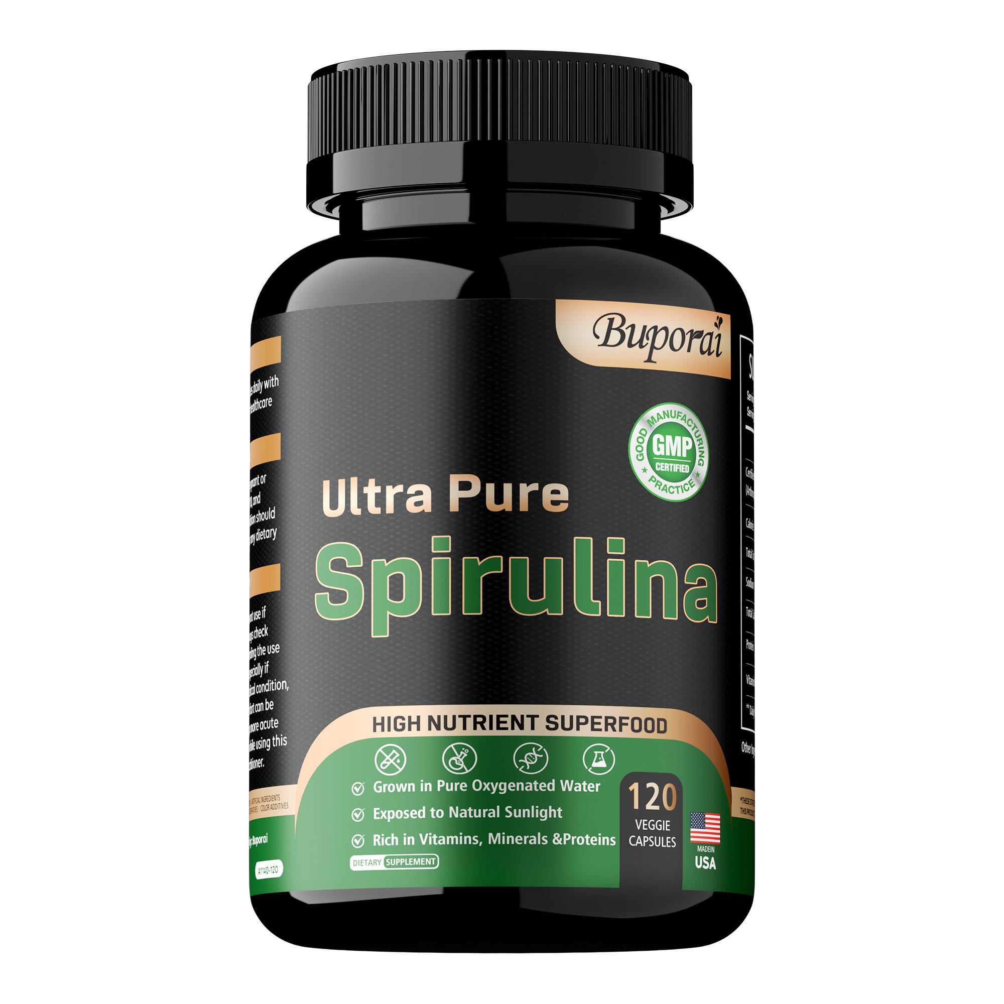 

Spirulina powder capsules, the best pure vegan protein, help detoxify the body, suitable for adults. 120