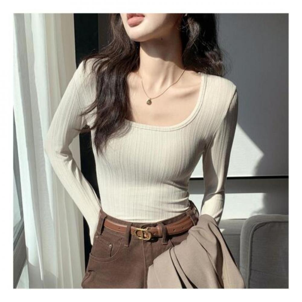 New Arrivals Open Run Women Square Neck Slim FiT Long Sleeve T shirT