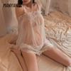 Man Yan Sexy Lace Camisole & Off-Shoulder Fairy Nightgown Set