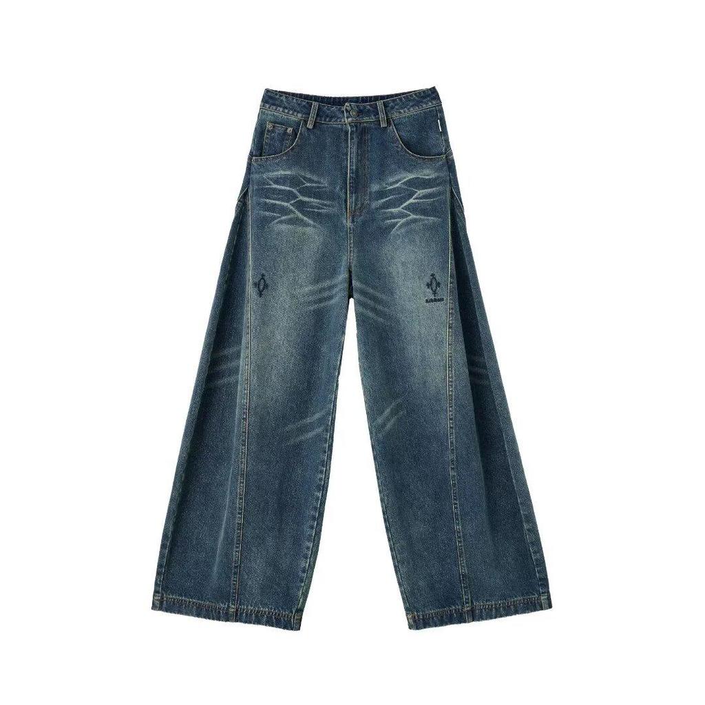 Women's Retro Black & Gray Scimitar Jeans: Autumn/Winter Baggy Wide-Leg Bloomers
