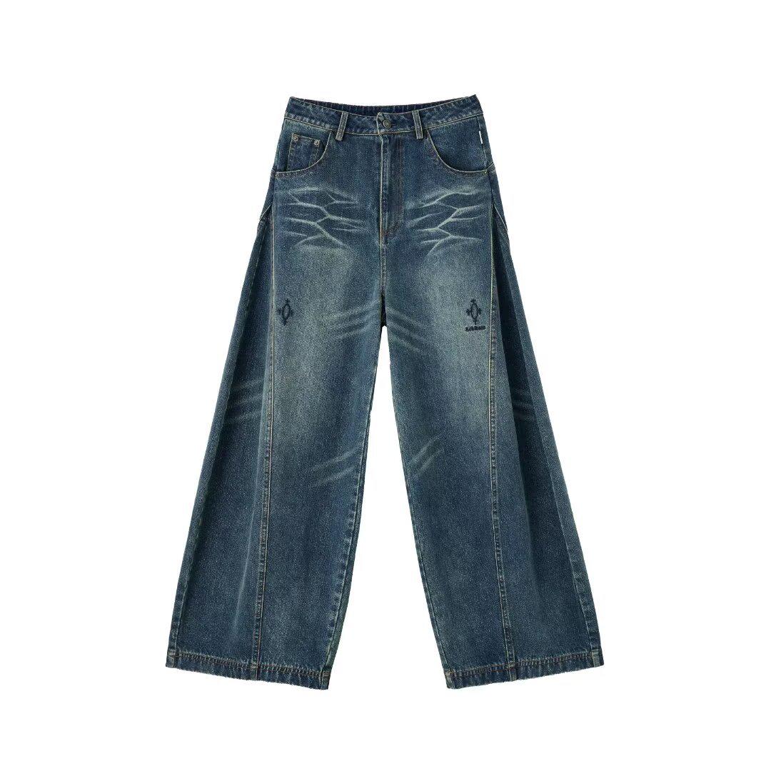 FluxZone Women's Retro Black & Gray Scimitar jeans: Autumn/Winter Baggy Wide-Leg Bloomers S blauw