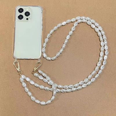 Luxury Fashion Long Pearl Bracelet Chain Transparent Shockproof Waterproof Crossbody Lanyard Phone Case for 11-17 Pro Max