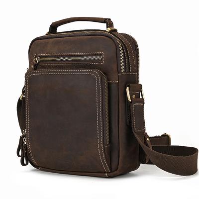 Vintage Men's Bags Crazy Horse Leather Classic Shoulder Bags Luxury Designer Bags Large Capacity Ipad Handbags Free Shipping