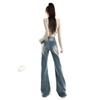 American Retro Mid-Waist Micro-Flare Jeans for Women - 2025 Autumn, Loose Fit, Crease Design