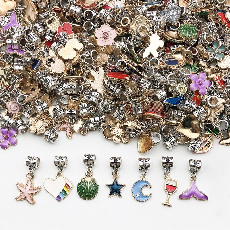 Handmade DIY Jewelry Set: 10 Colorful Beaded Bracelets with Pendants and Large Hole Beads