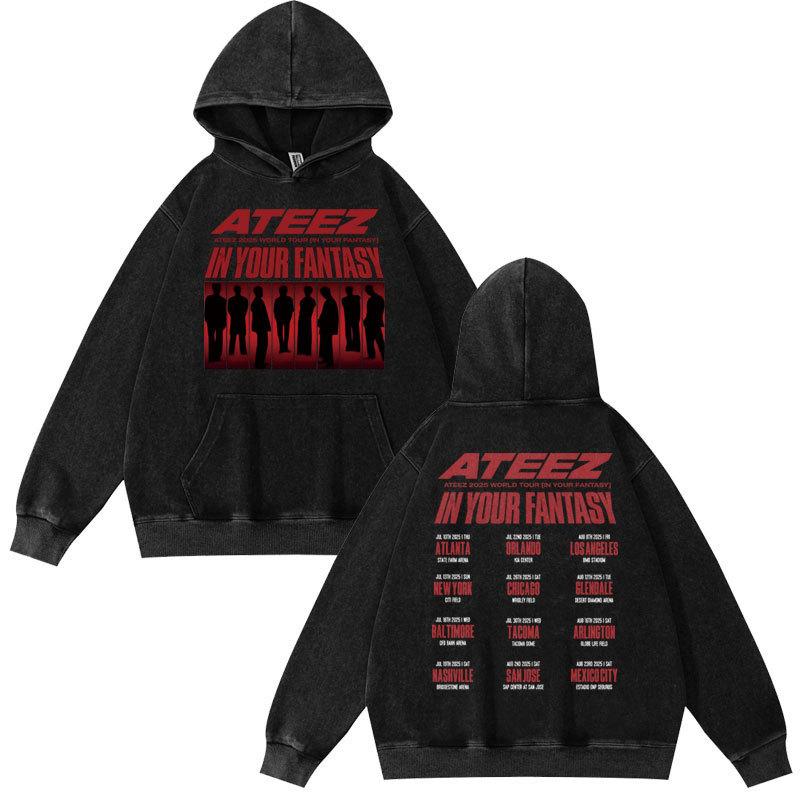 Ateez in Your Fantasy Hongjoong Seonghwa Yunho Yeosang San Mingi Wooyoung Vintage Washed Hoodie Long Sleeve Harajuku Sweatshirt