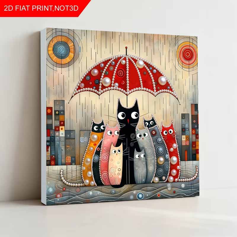 The Cat Sheltering From The Rain Full 5D DIY Pearl Gem Art Diamond Painting Kits for Adults/Beginners Gift Idea Home Decor 11.81x11.81in