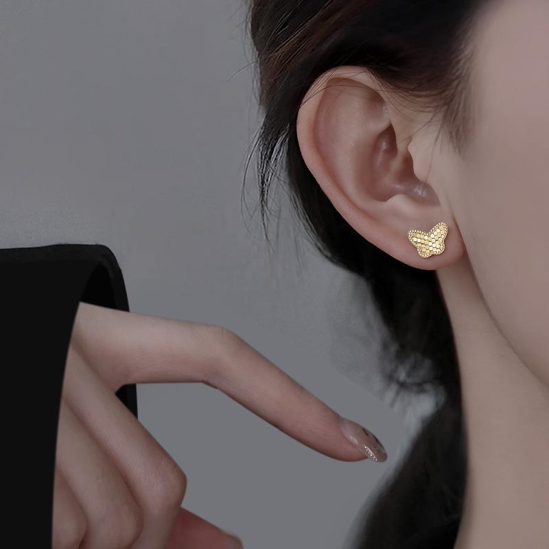 Sequined Metal Butterfly Stud Earrings Simple Design Earrings Premium Earrings