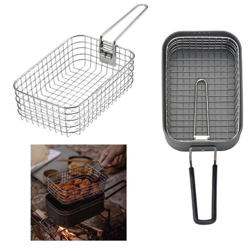 Portables Stainless Steel Frying Basket Multipurpose Pots with Frying Basket Family Barbecue Accessory