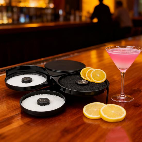 3-Tier Margarita Salt Rim Box for Large Glasses Double Compartment Glass with Juice Sponge Reusable Cocktail Bar Side Essential