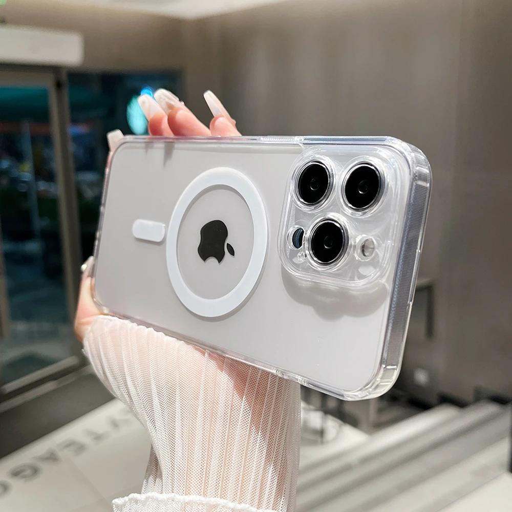 Magsafe Magnetic Wireless Charge Phone Case For iPhone 15 14 Plus 13 12 11 Pro Max Soft TPU Edge Clear Acrylic Back Cover T21