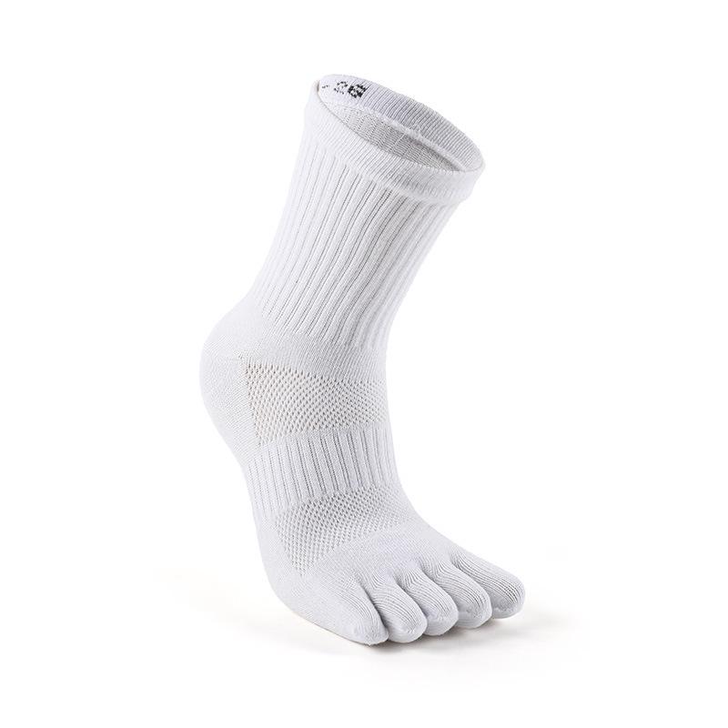 MEIKAN Unisex Breathable Five-Toe Cotton Running Socks, Mid-Calf Length in Black, White, Gray Men s (39-42) белый