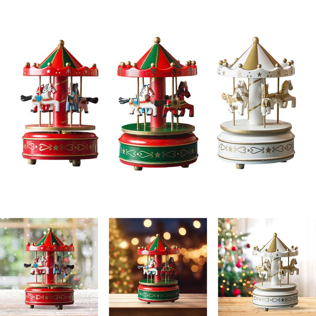 Christmas carousel music box made of wood, a Christmas showpiece in the shape of