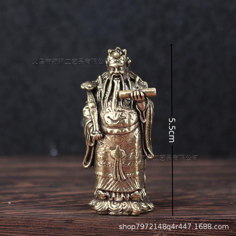 Antique Brass Fortune, Prosperity, And Longevity Three Immortals Holding Peach Small Ornament Home Desktop Pure Copper Handheld