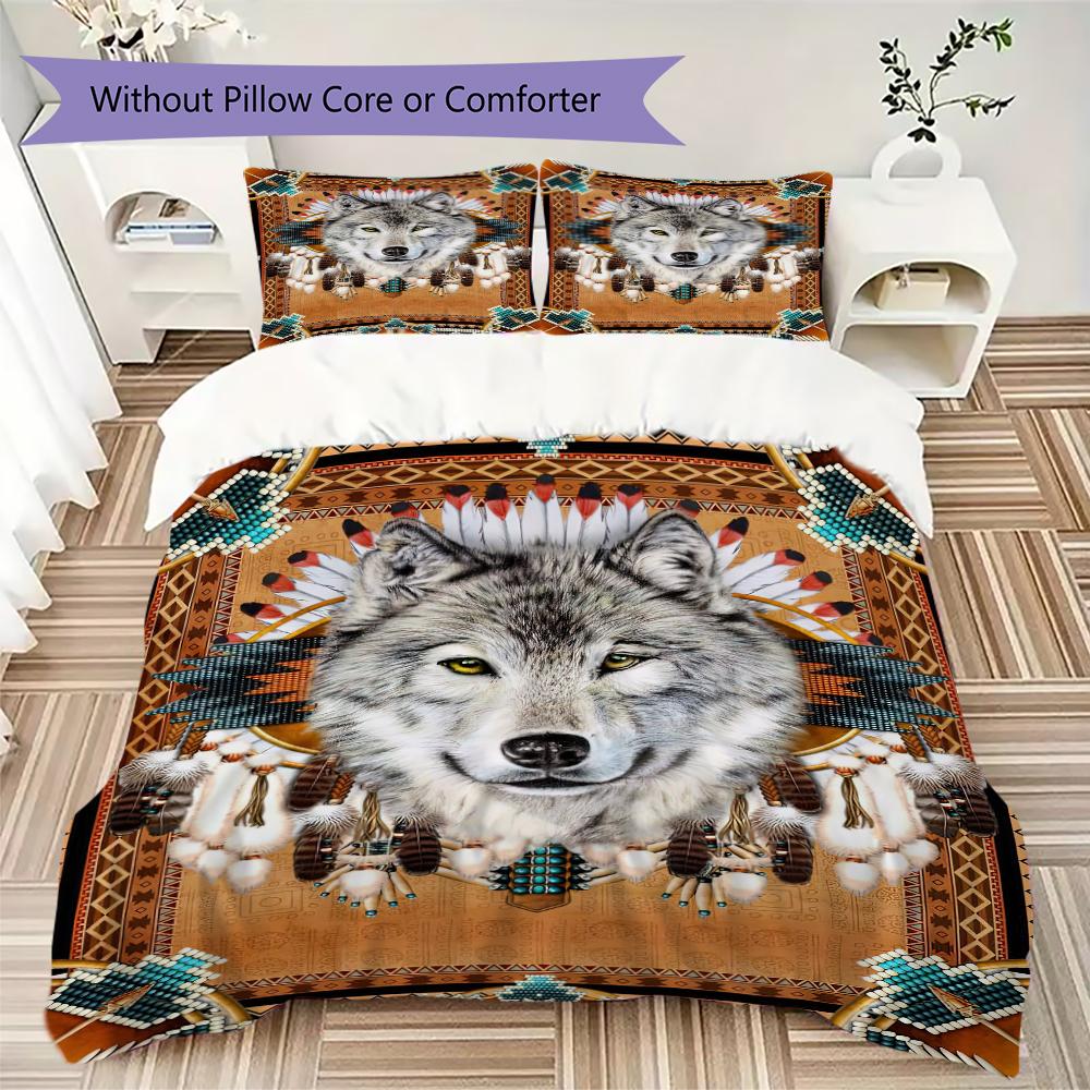 1PC Wolf Theme Bedding Quilt Set Quilt Cover Pillowcase Home Decoration Birthday Gift (1 * duvet cover + 2 * pillowcase, without core)A8