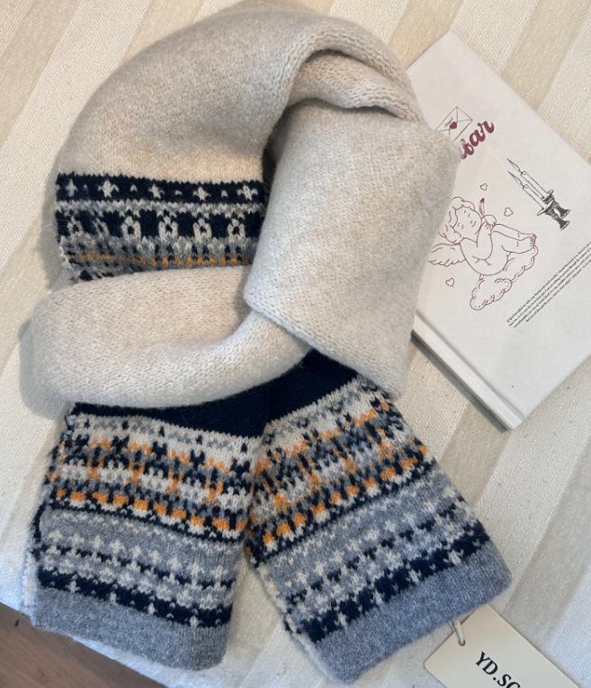 Fair Island wind jacquard knitted scarf women's winter new warm thickened student couple neck scarf tide