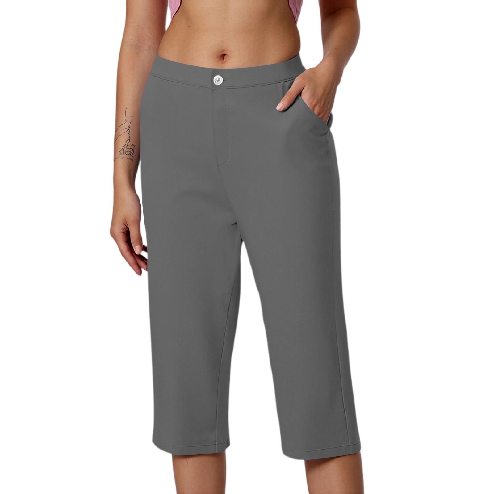 

Women s Fashionable Solid Color Button Pocket Pants With High Waist Sports Yoga Casual Cropped Pants L