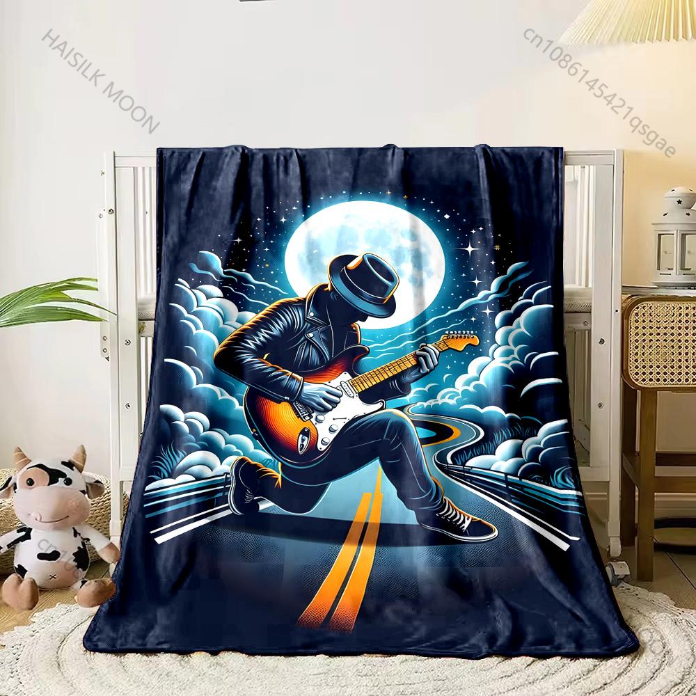 

1PC Guitarist under full moon Print Adult Children Warm Blankets Home Travel Car Soft Comfortable Suitable for all seasons 75x100cm
