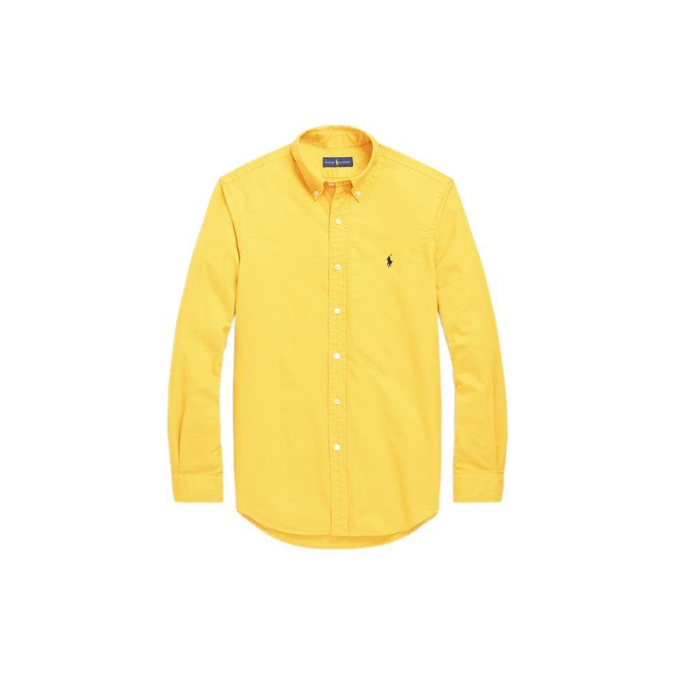 Polo Ralph Lauren Ss22 Solid Color Logo Embroidered Polo Collar Single-Breasted Long Sleeve Shirt Men shirts Yellow MNPOWOV16821898-700