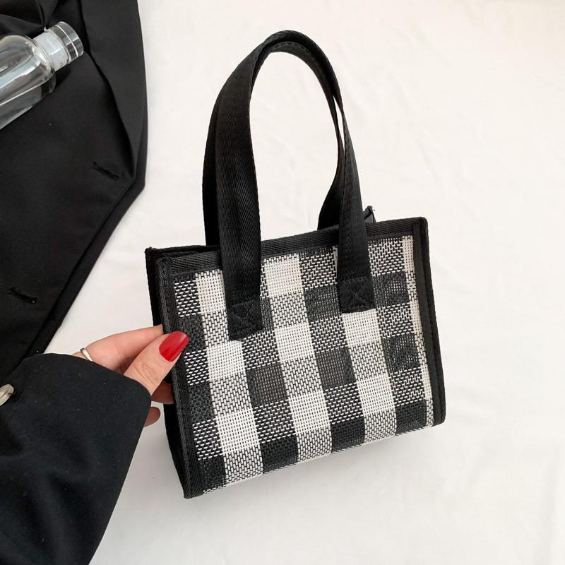 Chic Black Checkerboard Small Handbag For Women With Vintage Street Style Design Black Checkerboard
