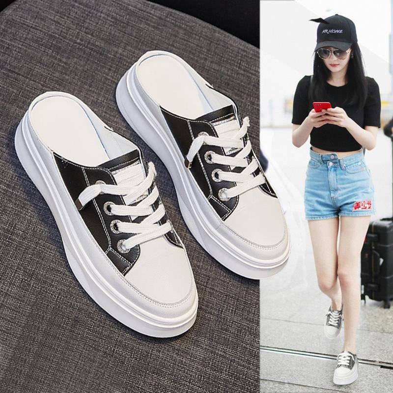 Fashion Comemore 2025 New Summer Women Shoes Flat Sneakers Women Casual Comfortable Woman White Shoe Half Slippers Platform Without Heel
