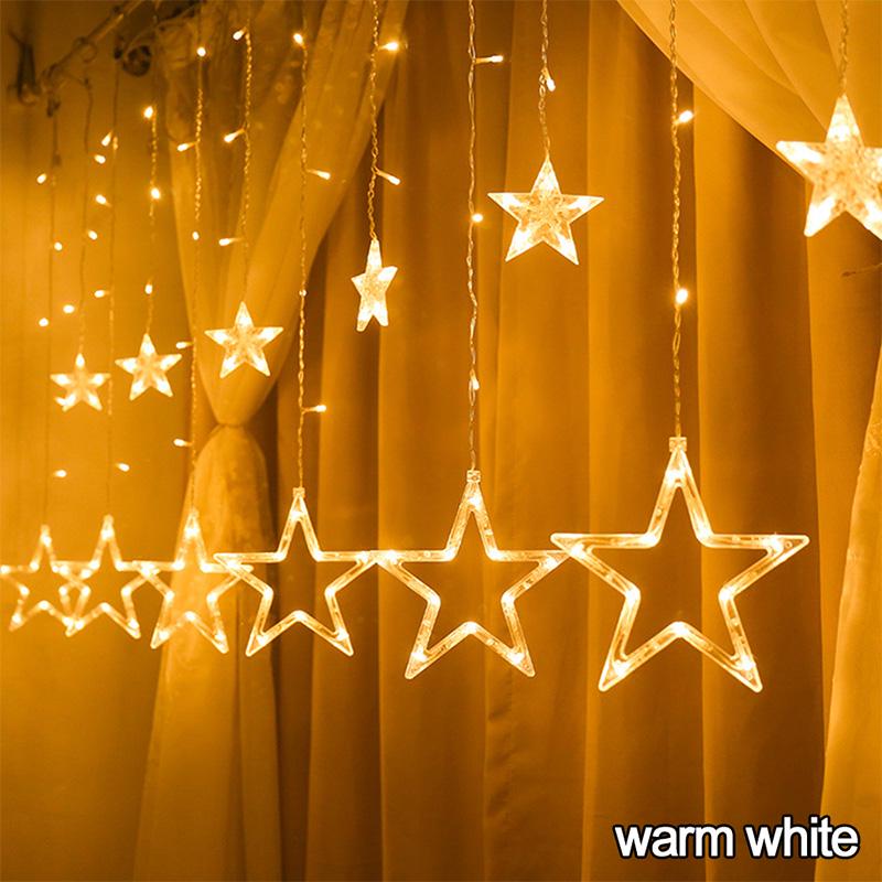 LED Star Light String Christmas Lights Festival Lights Neon Colored Lights String Five Pointed Star Curtain Lamp Room Ins Decorative Lamp