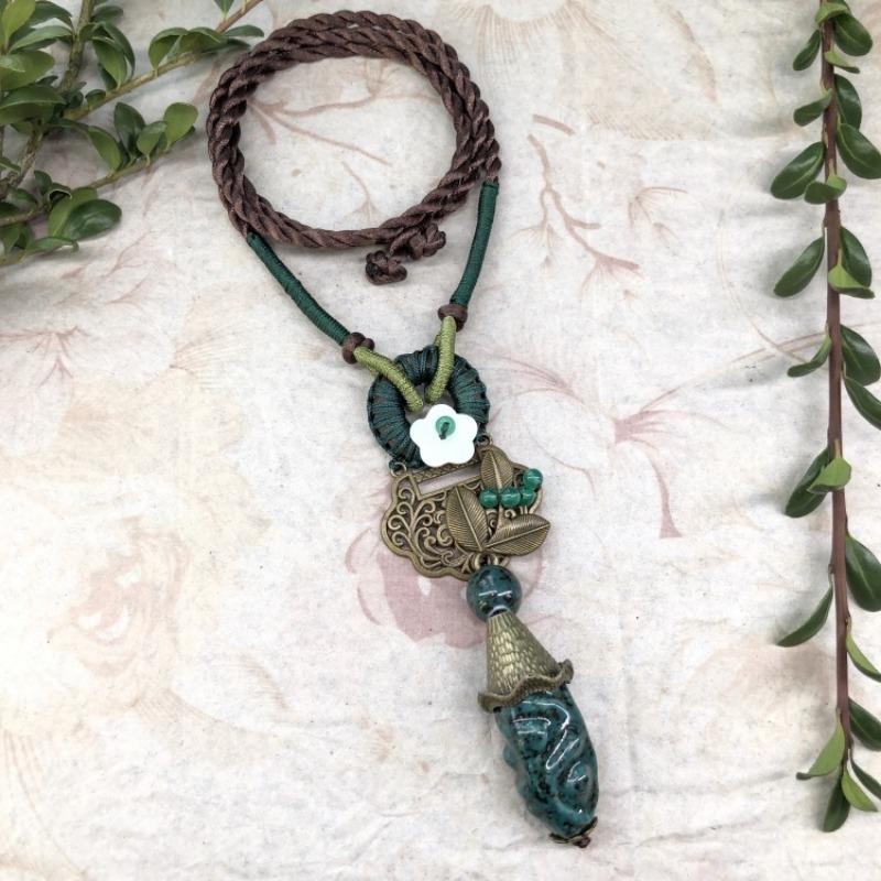 New Forest handmade ceramic necklace, women's retro versatile sweater chain simple long accessories pendant