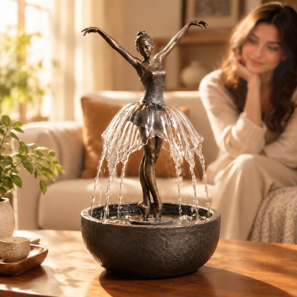 Sculptural Ballerina Water Fountain Calming Ornament Artistic for Office